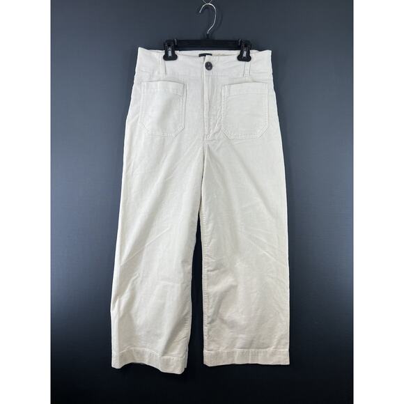 Anthropologie Maeve Colette Size 29 Cropped Corduroy Wide Leg Pants Ivory - Picture 2 of 11